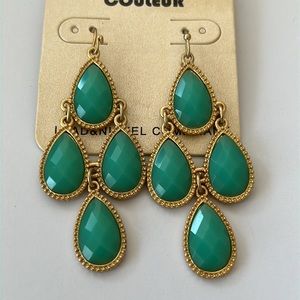 Teal and Gold Pear Shape Dangle Earrings